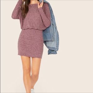 NWT, L, eggplant , ribbed, dolman sleeves, blouson, sweater dress, Shein